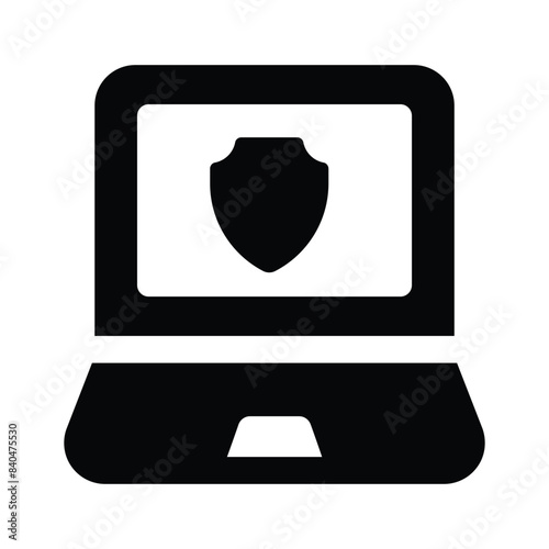 Protection shield inside laptop denoting icon of secure laptop, computer security