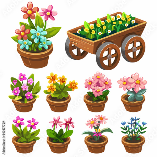 vector set of plants flowers in pots .Generative AI