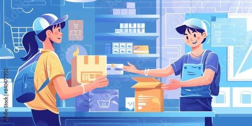 Man and Woman Standing in Front of Boxes