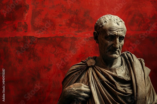 red background exuding power. sculpture Cicero banner