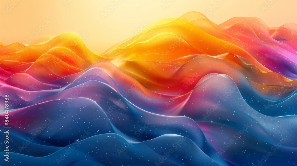 A vibrant abstract landscape with multicolored waves resembling mountains under a soft gradient sky, showcasing an eye-catching visual created with AI Generative. A vibrant abstract landscape with multicolored waves resembling mountains under a soft gradient sky, showcasing an eye-catching visual created with AI Generative.