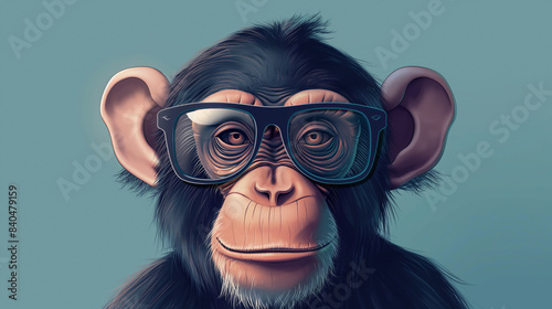 ilustração dos desenhos animados de um macaco usando óculos photo