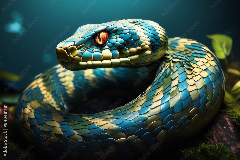 Obraz premium snake gracefully coiled on a branch, creating a mesmerizing display of natures beauty.