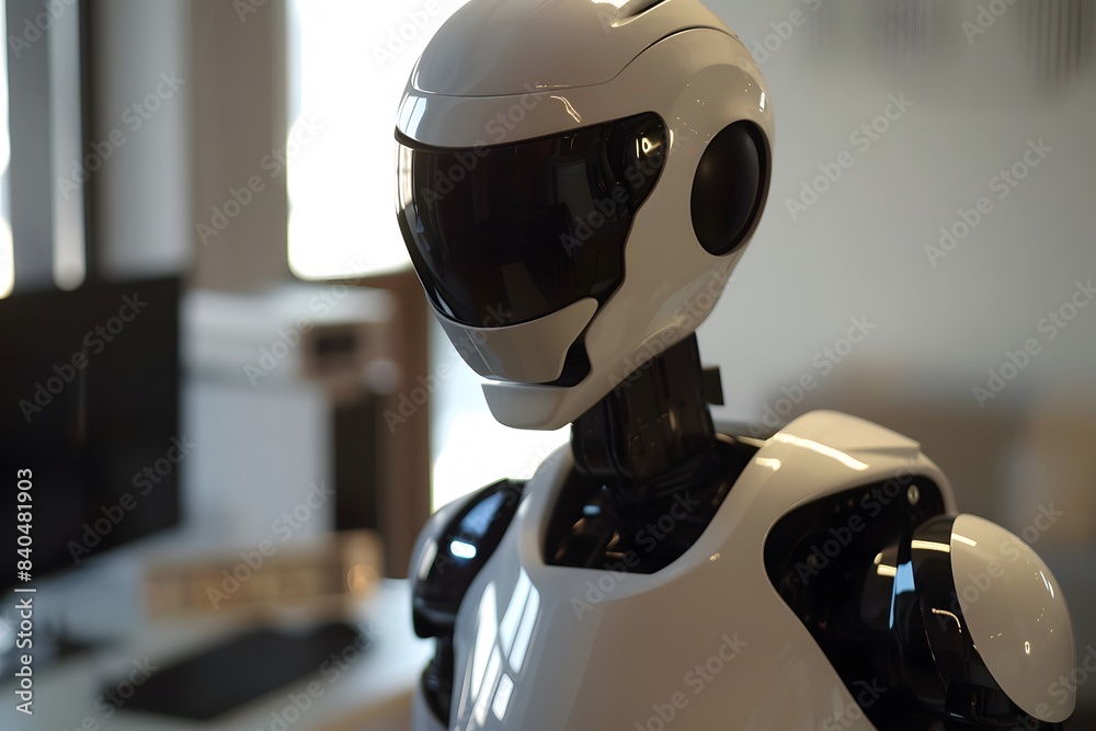 Futuristic humanoid robot in a modern room setting, showcasing advanced AI and robotics technology, ready for various applications. Futuristic humanoid robot in a modern room setting, showcasing advanced AI and robotics technology, ready for various applications.