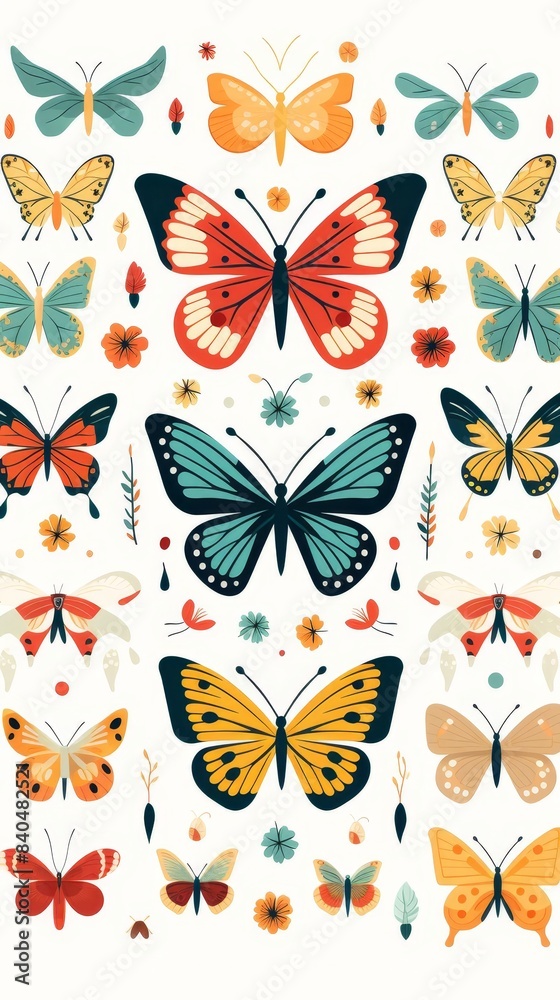 Butterfly research flat design front view biology cartoon drawing Analogous Color Scheme Butterfly research flat design front view biology cartoon drawing Analogous Color Scheme