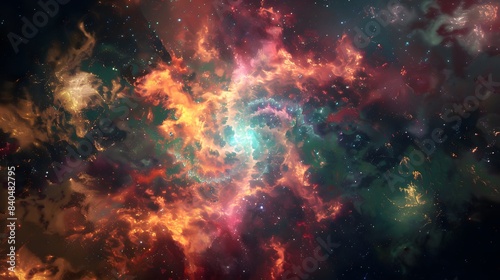 Stunning high-resolution image of a colorful  vibrant nebula in deep space  showcasing a mesmerizing blend of cosmic colors and intricate star formations.