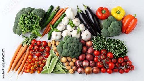Various Vegetables And Healthy Food In triangle On White Background