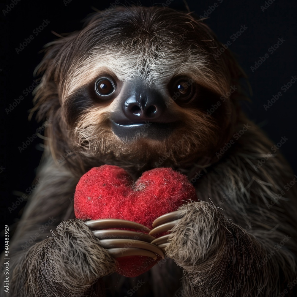 Naklejka premium Cute Sloth Holding Heart-Shaped Toy