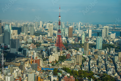 View over Tokyo with the Tokyo Tower, from the Mori Tower, Roppongi Hills, Tokyo, Honshu photo