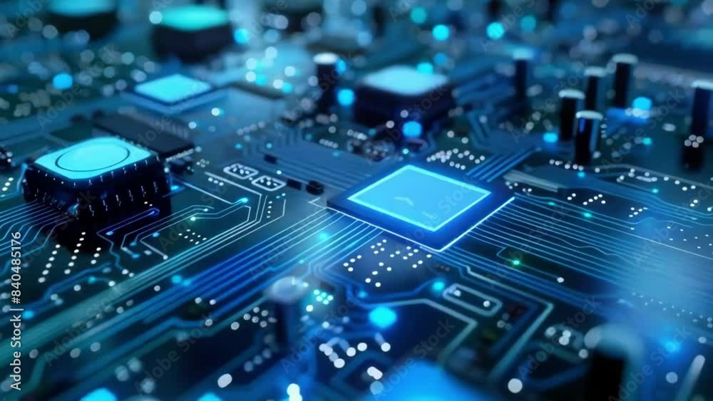 circuit board with energy flow and neon lights abstract technology background animation design - 4k new nice stock video footage AI circuit board with energy flow and neon lights abstract technology background animation design - 4k new nice stock video footage AI