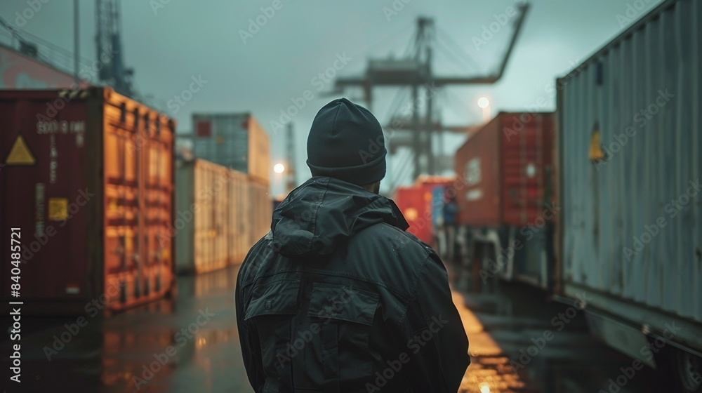Customs Officer Inspecting Containers at Border Checkpoint
Customs Officer Inspecting Containers at Border Checkpoint
