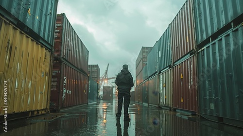 Customs Officer Inspecting Containers at Border Checkpoint

 photo