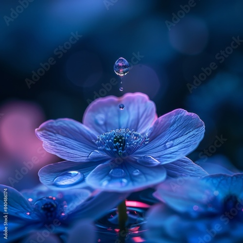 Elegant Flower Field at Sunset with a Droplet of Rain