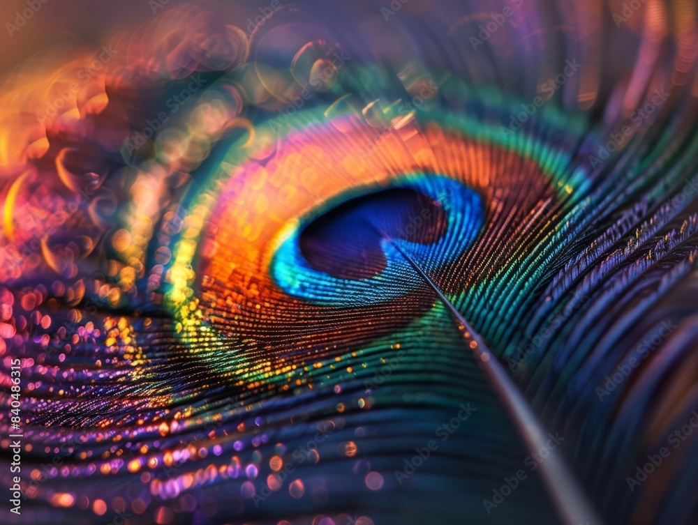 Naklejka premium Vivid Peacock Feather Close-Up