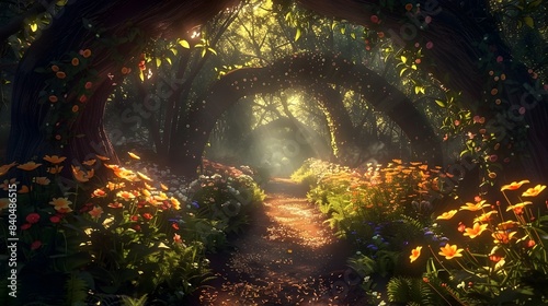 Enchanting Pathway Through a Mystical and Luminescent Forest Landscape