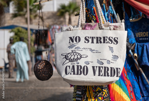 Tourist souvenirs on Market Stall in Cape Verde, Santa Maria, Sal, Cape Verde Islands, Atlantic