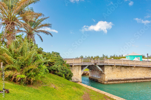 Somerset Bridge, the shortest opening drawbridge in the world, with a span of just 32 inches, enough to allow a sailing boat's mast to pass through, Somerset Island, Bermuda, North Atlantic photo