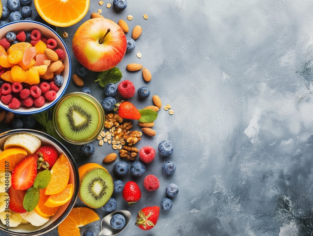 healthy food breakfast with fresh fruits and cereals healthy food breakfast with fresh fruits and cereals