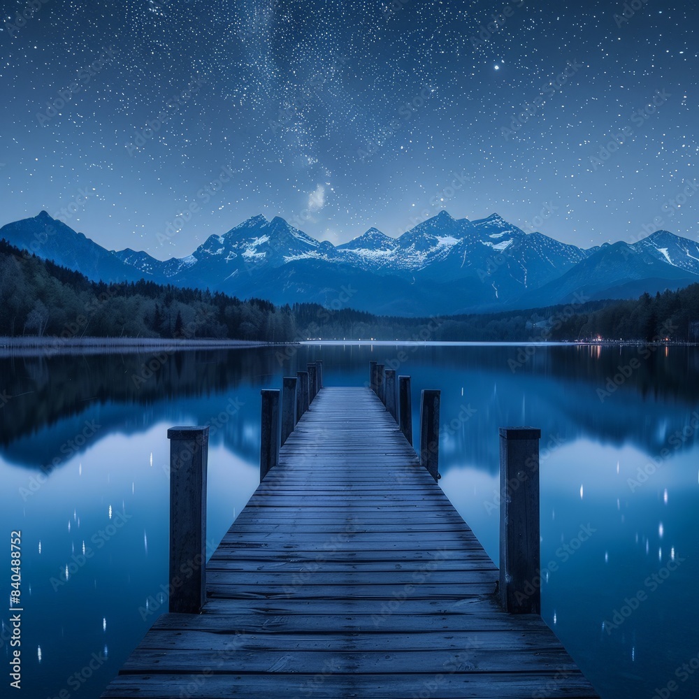 Lake View with Night Sky and Starry Milky Way Lake View with Night Sky and Starry Milky Way
