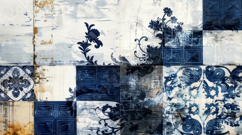 Portuguese Azulejos Contemporary Art Collage: Modern Interpretation

