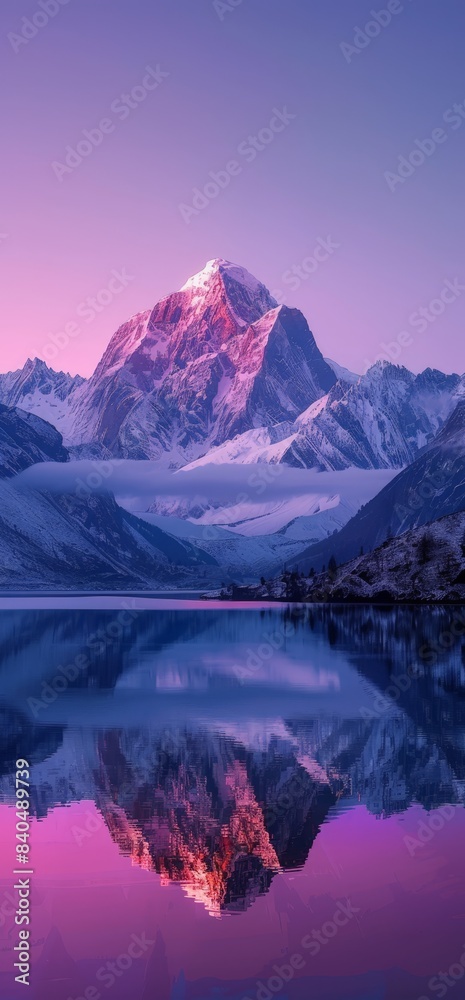 Serene Lake with Majestic Mountain Backdrop at Sunrise Serene Lake with Majestic Mountain Backdrop at Sunrise