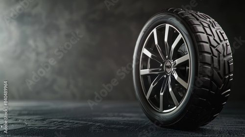 Close-up of a car tire on a dark background