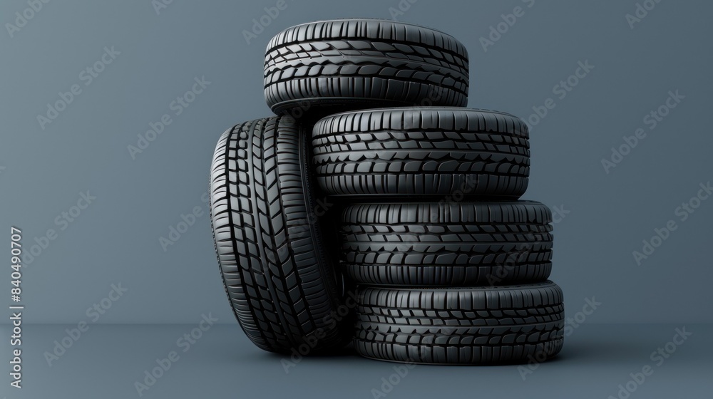 Pile of car tires, dimly lit studio Pile of car tires, dimly lit studio