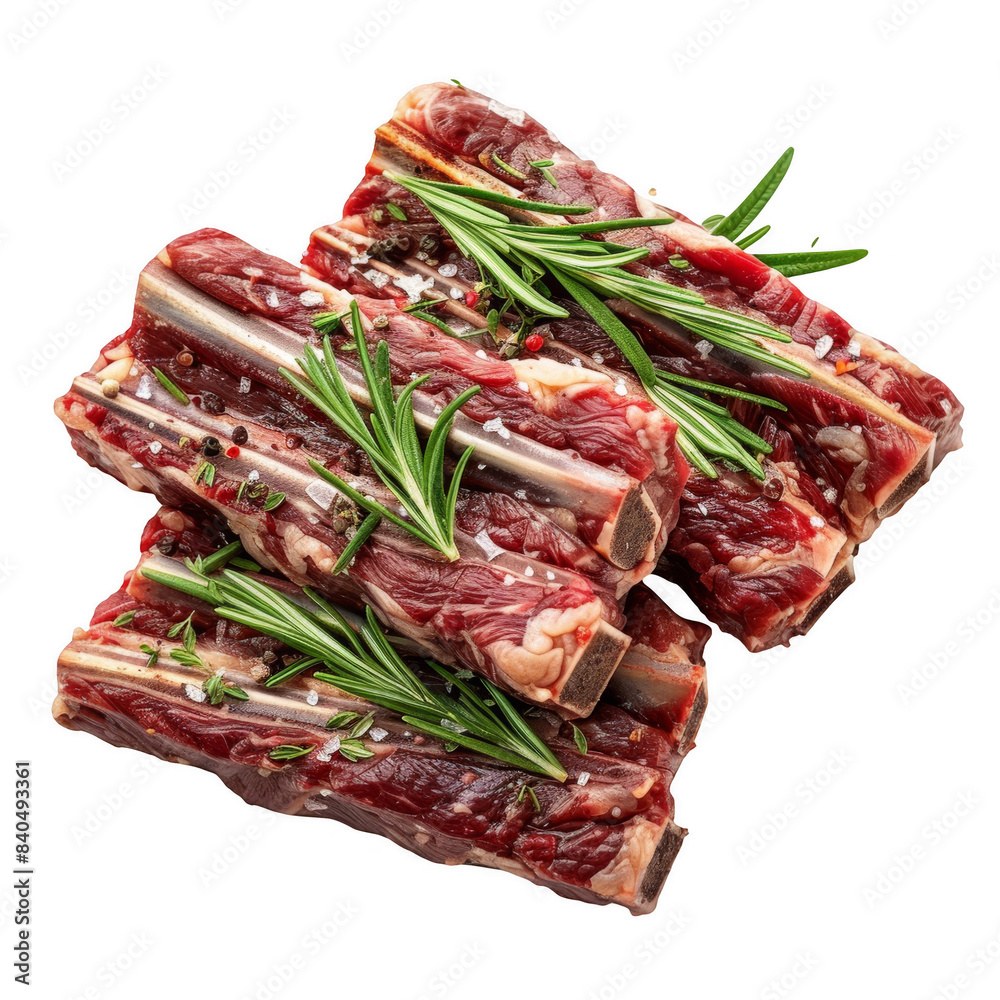 A pile of meat with rosemary on top on a transparent background. A pile of meat with rosemary on top on a transparent background.
