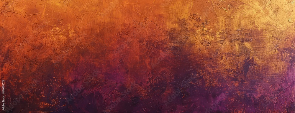 Fototapeta premium Aerial view of rich gradient texture in dark orange, brown, and purple hues, featuring a cherry gold vintage background, with ample copyspace, evoking Halloween and Thanksgiving theme