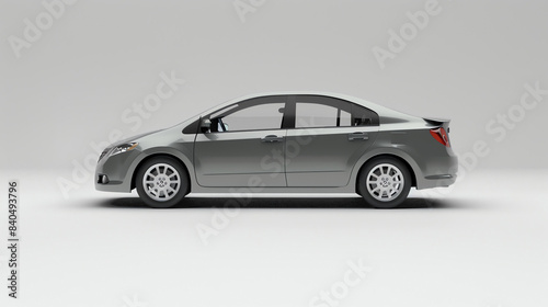 A sleek silver sedan is shown in profile on a white background. The car has a modern design with a long hood and a short trunk.