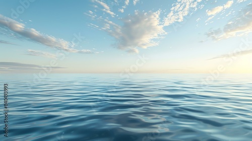 The image is a beautiful seascape. The ocean is calm and blue  and the sky is clear with a few white clouds.