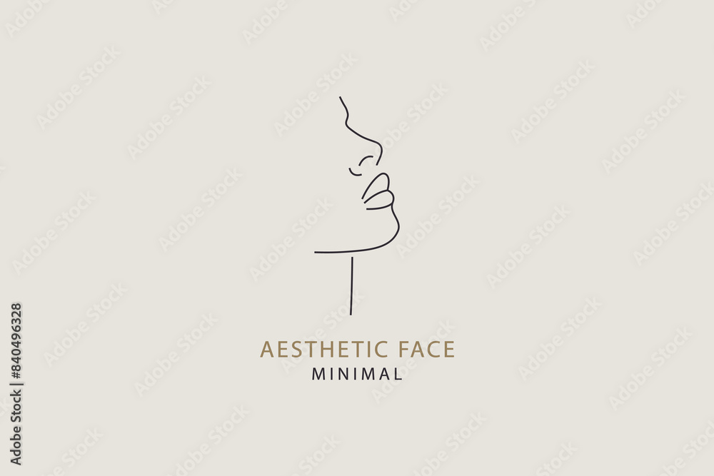 Fototapeta premium Woman face contour minimal aesthetic logo design.