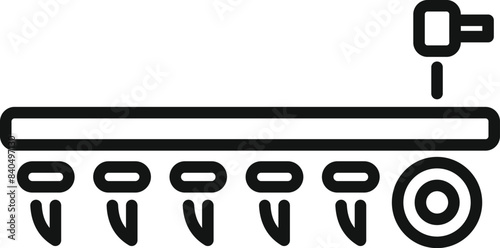 Black and white line icon of a modern drip irrigation system for easy integration in designs