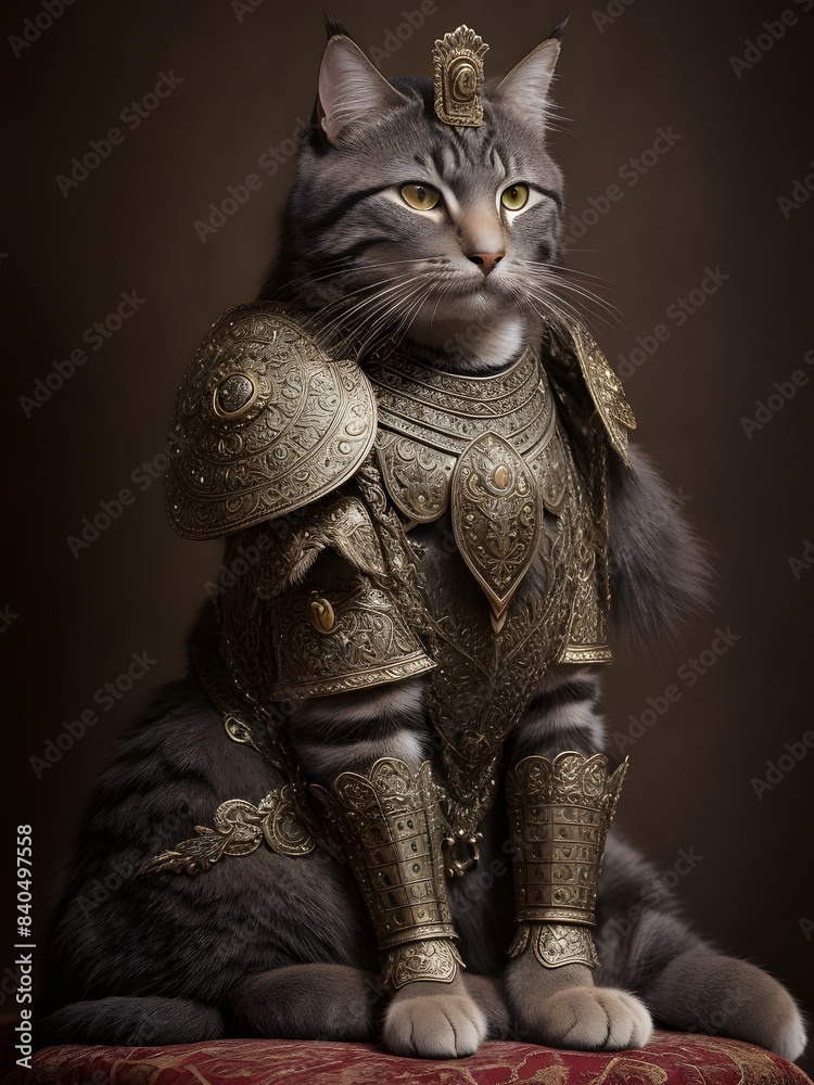 An ancient warrior cat that looks elegant and wears a formidable armor.ai generate An ancient warrior cat that looks elegant and wears a formidable armor.ai generate