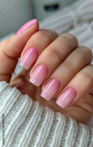Close Up of a Hand With Pink Ombre Nail Polish