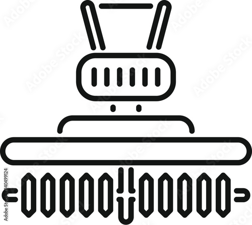 Simplistic black line vector icon representing a cable car in a mountain environment