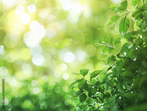 Sun-kissed Green Leaves  A Symphony of Nature s Emerald Embrace blurry background