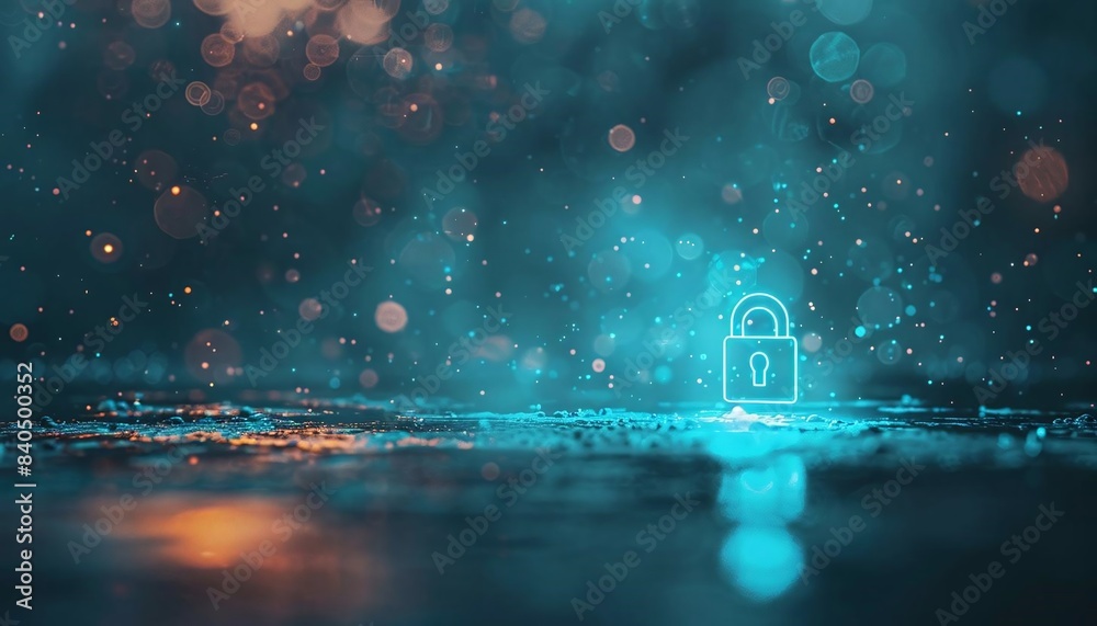 Fototapeta premium A lone secure connection icon in the lowerright third against a light blue background