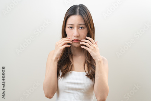 Φωτογραφία Dermatology, puberty asian young woman expression face worry, reaction from cosmetic, dark spot