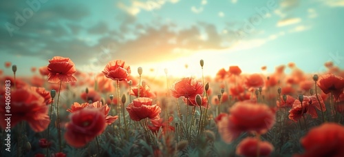 Poppy Field at Dawn: A Vivid and Colorful Nature Scene