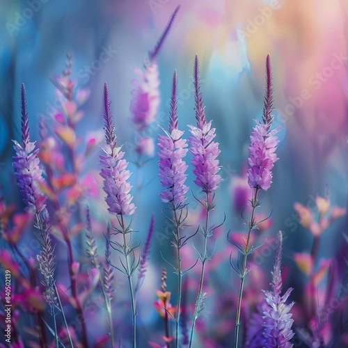 Purple Flower Field: Vibrant Blossoms in a Dreamy Pastel Palette