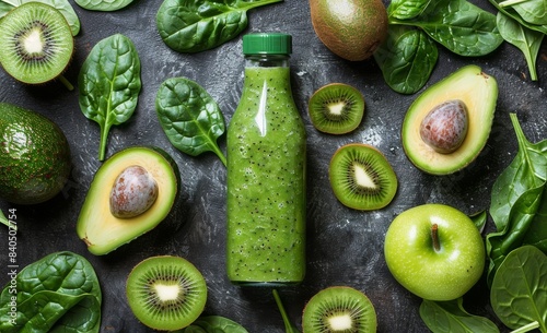 Green Smoothie With Avocado, Kiwi, and Spinach