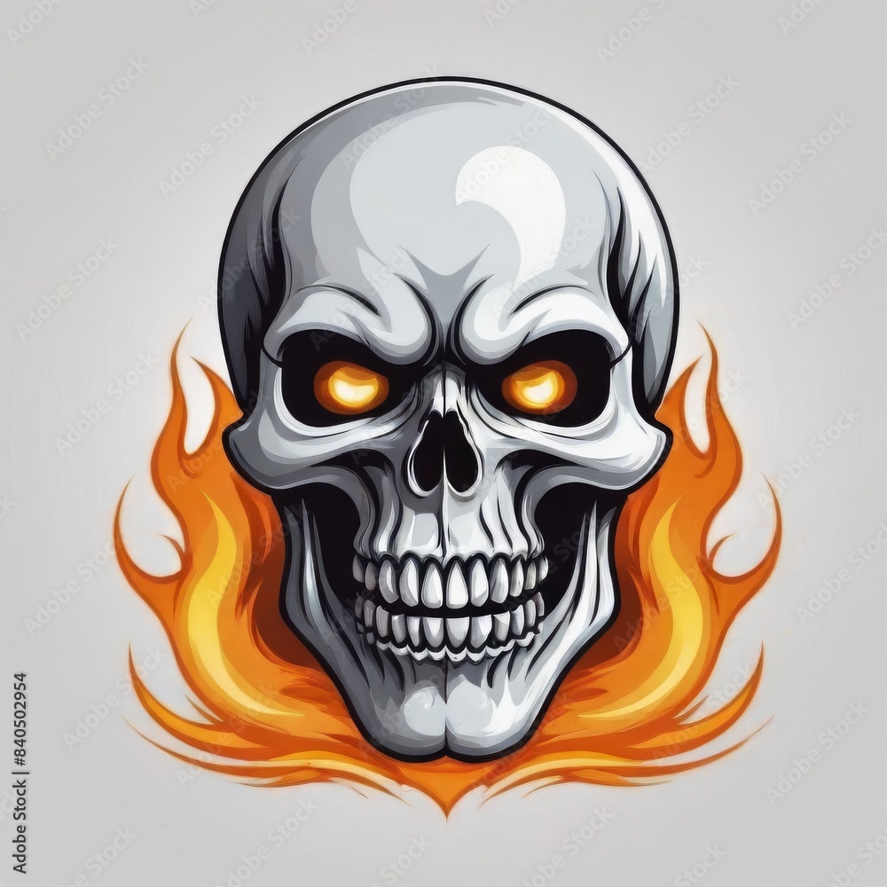 Fototapeta premium Fiery-Eyed Skull Illustration
