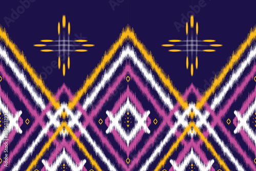 Ethnic abstract ikat art. Seamless pattern in tribal, folk embroidery, Ikat style floral colorful seamless pattern. Can be printed and used as wrapping paper, wallpaper, textile, fabric. 