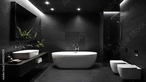 Interior modern dark bathroom  Minimalism Generative AI