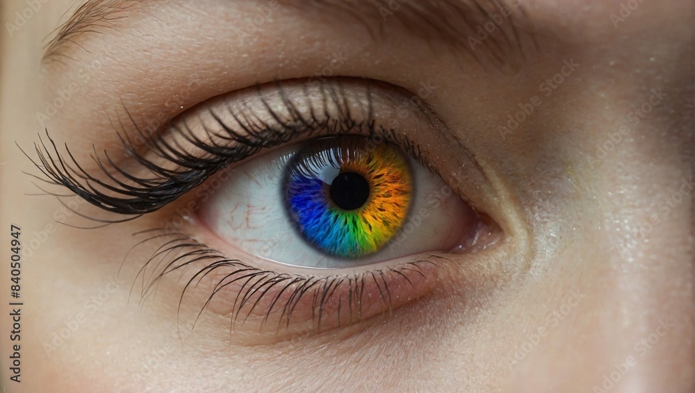 Fototapeta premium Close-up of a human eye with rainbow iris