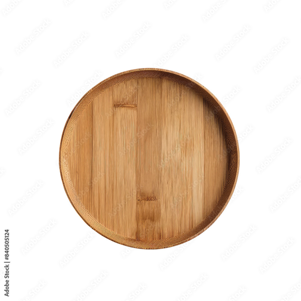 Round wooden plate made of bamboo. Kitchenware for home and restaurant isolated on transparent background Round wooden plate made of bamboo. Kitchenware for home and restaurant isolated on transparent background