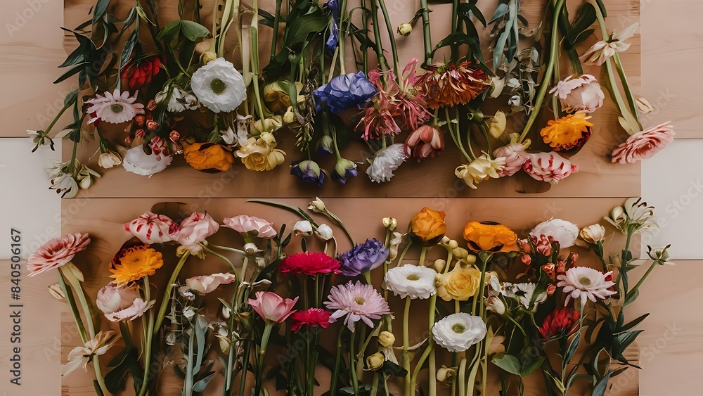 Fototapeta premium Flowers composition flat lay top view