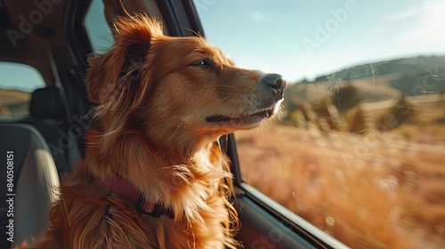 Dog travel by car. Nova Scotia Duck Tolling Retriever enjoying road trip © สมชัย ้พาลแก้ว
