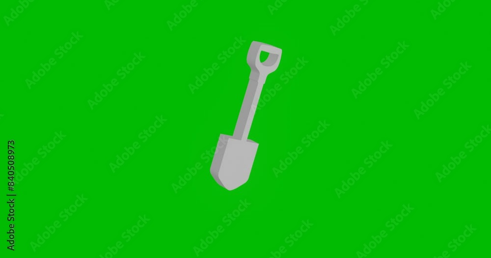 Animation of rotation of a white shovel symbol with shadow. Simple and complex rotation. Seamless looped 4k animation on green chroma key background Animation of rotation of a white shovel symbol with shadow. Simple and complex rotation. Seamless looped 4k animation on green chroma key background